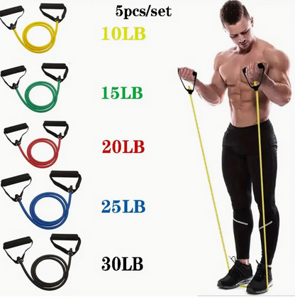 Set premium of 5 Durable Resistance Bands – 10lb to 30lb